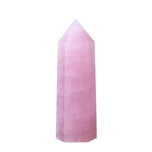 Runyangshi Large Rose Quartz Natural Healing Crystal Wand 4.72"-5.11" Crystals Tower 6 Faceted Single Point Crystal Prism Wand Natural Stones for Meditation Reiki Chakra Therapy Home Decor Gift