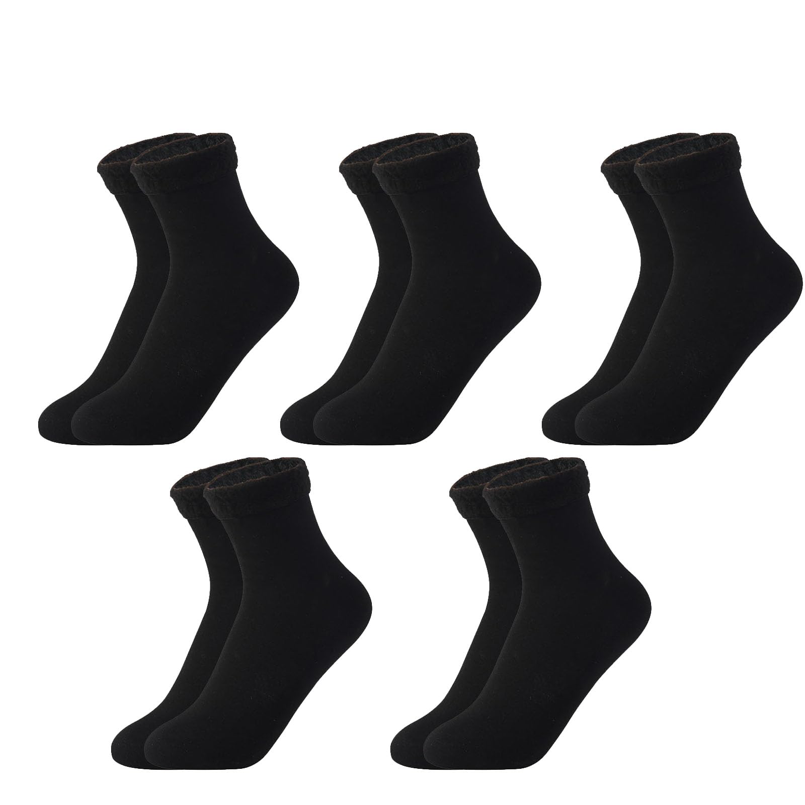 Kerquyu Women's 5Pcs3 3/5 Pairs Thermal Velvet Socks, Winter Warm Fleece Lined Crew Sock, Casual Self-Heating Snow Socks (5Pcs3)