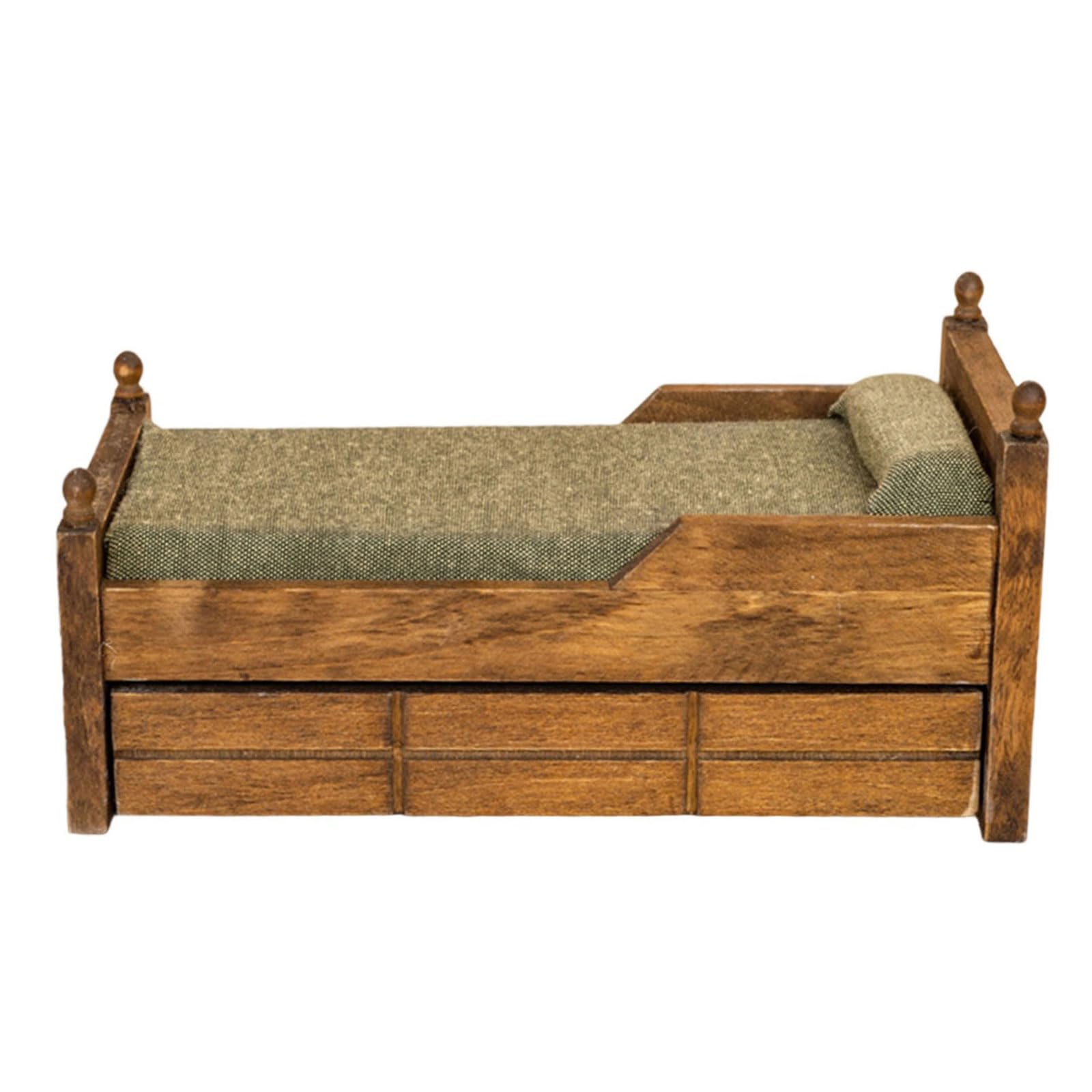 1:12 Scala Moderna Camera Da Letto In Legno Set Miniatura Case Delle Bambole Mobili Con Cuscino In Cotone Rimovibile E Cassetto Di