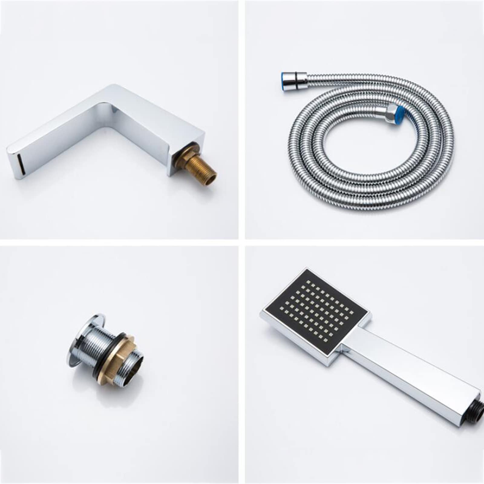 Grifo para bañera Grifo para bañera en Cascada Grifo Monomando para bañera Montaje en Cubierta Llenador de bañera de latón con Ducha de Mano ABS Grifo para bañera Agua fría y Caliente Ajustable,
