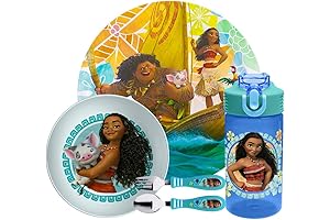 Zak Moana 5-Piece Kids Dinnerware Set with Plate, Bowl, Water Bottle and Utensils