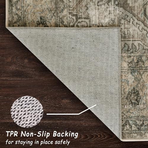 vivorug 3x5 Rug, Small Area Rug for Living Room, Bedroom, Kitchen, Machine Washable Non-Slip Throw Rug, Vintage Carpet for Entryway Nursery Coffee Table - Durable (Olive)