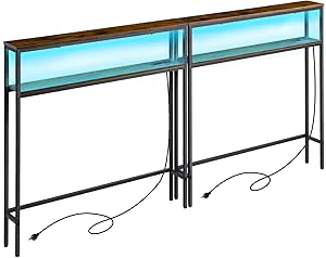 ELYKEN 78.8" Narrow Console Sofa Table With Power Outlets - Behind Couch Table With USB & AC Charging, White