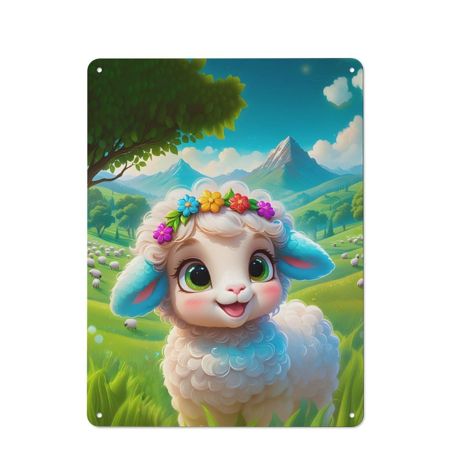 Junmoney Sheep Tin Wall Plaque 40X30cm With For Living Room Or Hallway, For Garage, Workshop And Man Cave Decoration