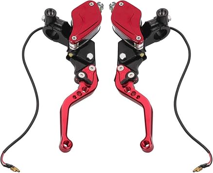 Motorcycle Brake Clutch Pump Lever with Dual Hydraulic Master Cylinder Reservoir Set 7/8" 22mm Piston Universal CNC Compatible with Honda Yamaha Kawasaki Suzuki Red