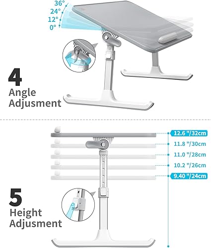 Miniatura 4 de SAIJI Escritorio de cuero para computadora portátil, bandeja para cama, soporte ajustable para computadora portátil, escritorio de pie ligero y