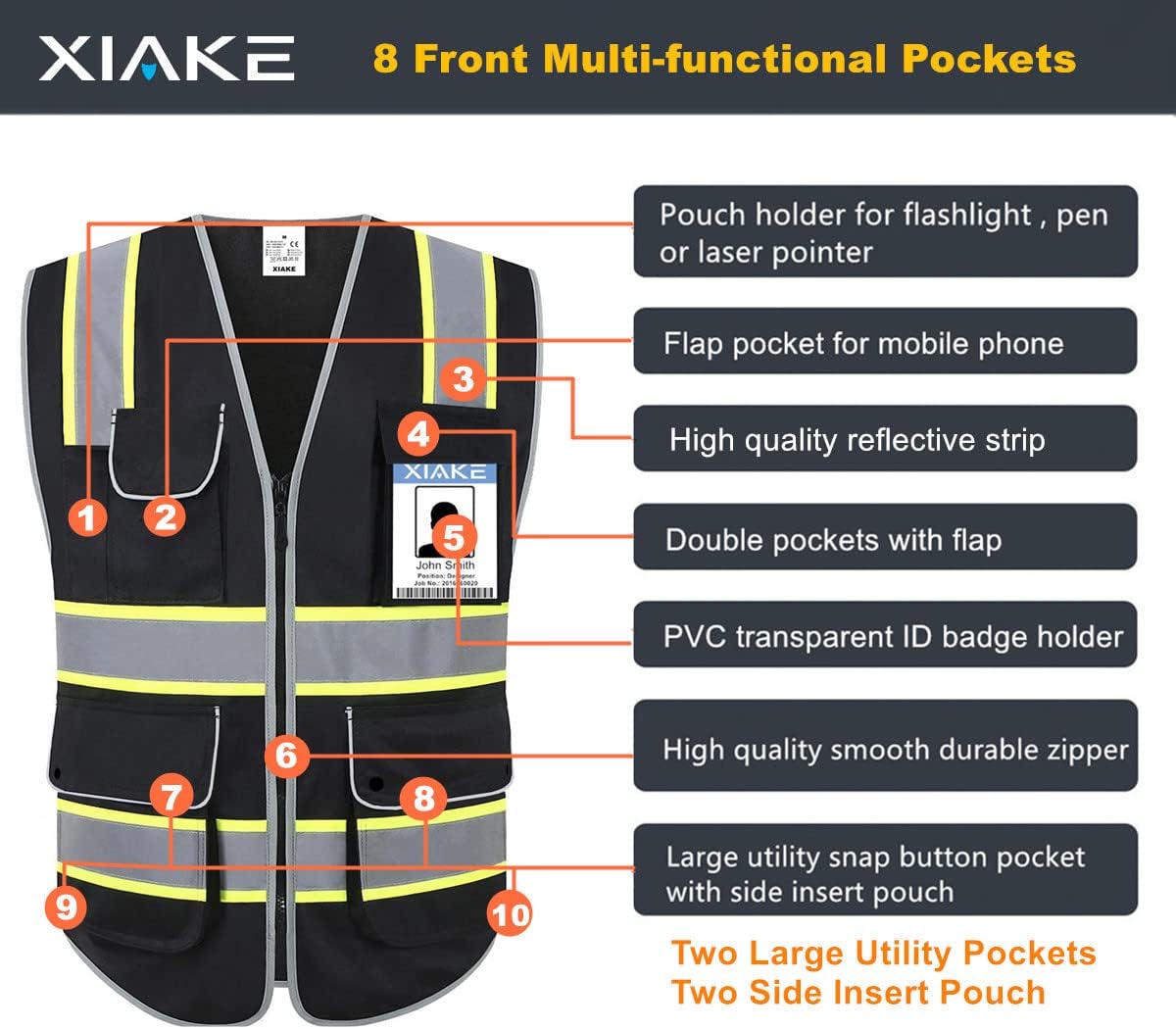 XIAKE Reflective Safety Vest for Men & Women High Visibility Class 2 Vest with Pockets Meets ANSI Standards - Image 3