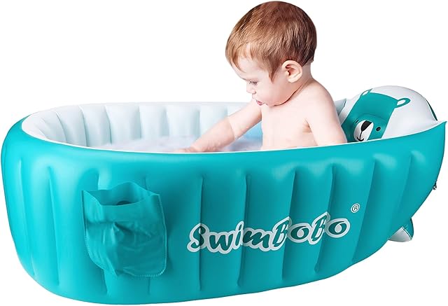 Inflatable Baby Bath Tub Portable Foldable Travel Mini Swimming Pool Helps Infants to Toddler Tub (Blue)
