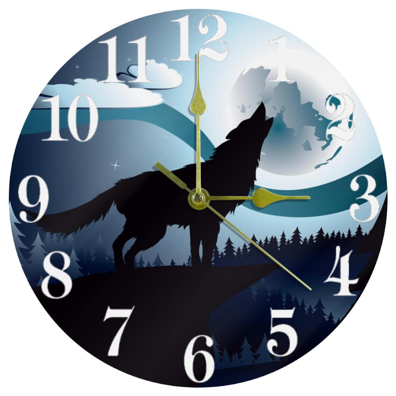 Horloge murale ronde loup de 25,4 cm idéale pour décorer la cuisine ou le salon