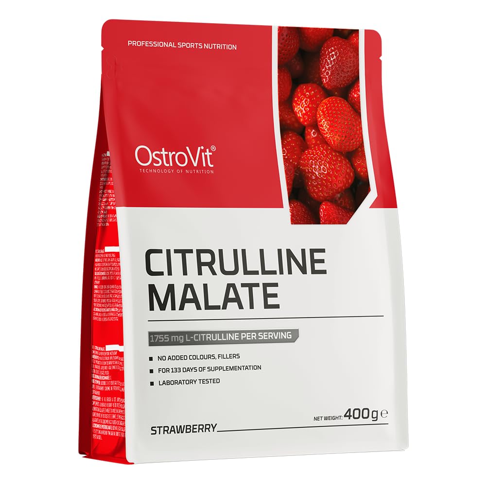 OstroVit Cytrulina | 400 g | Jabłczan L-Cytruliny | 2700 mg na porcję | Truskawkowy Smak | Bez Cukru | 133 Porcje | Wegański Suplement Diety