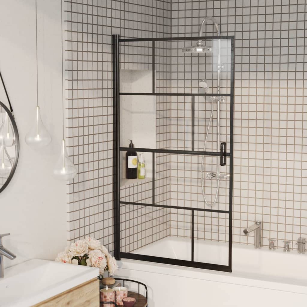 vidaXL Mampara de Ducha Puerta Cabina Baño Pared Cerramiento Partición Cubículo Apertura Central Seguridad Moderno ESG Negro 80x140 cm