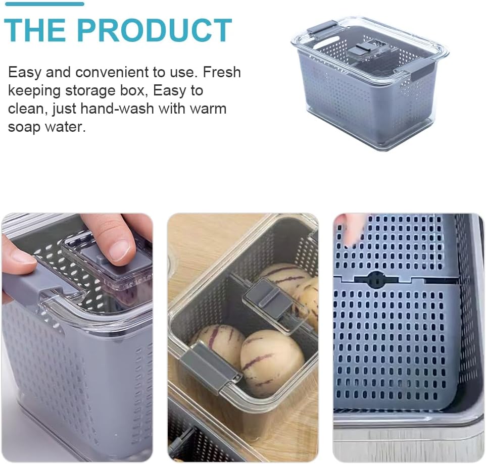 Cabilock Food Storage Container 7.8 Inch Clear Fresh Box with Breathable Valve Refrigerator Organizer for Kitchen and Camping