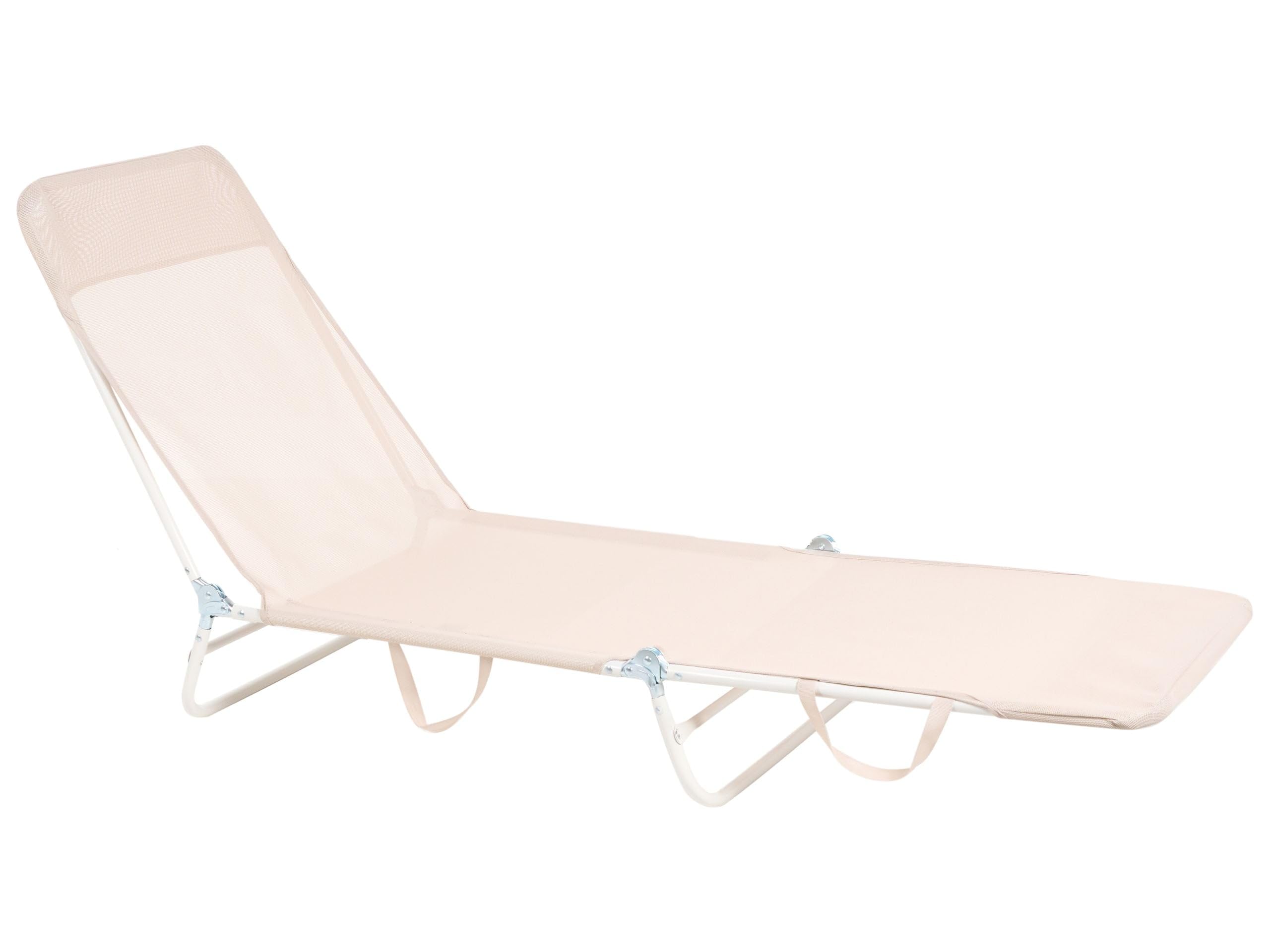 Beliani Sdraio da giardino pieghevole con seduta in rete e telaio in acciaio con maniglia resistente alle intemperie beige