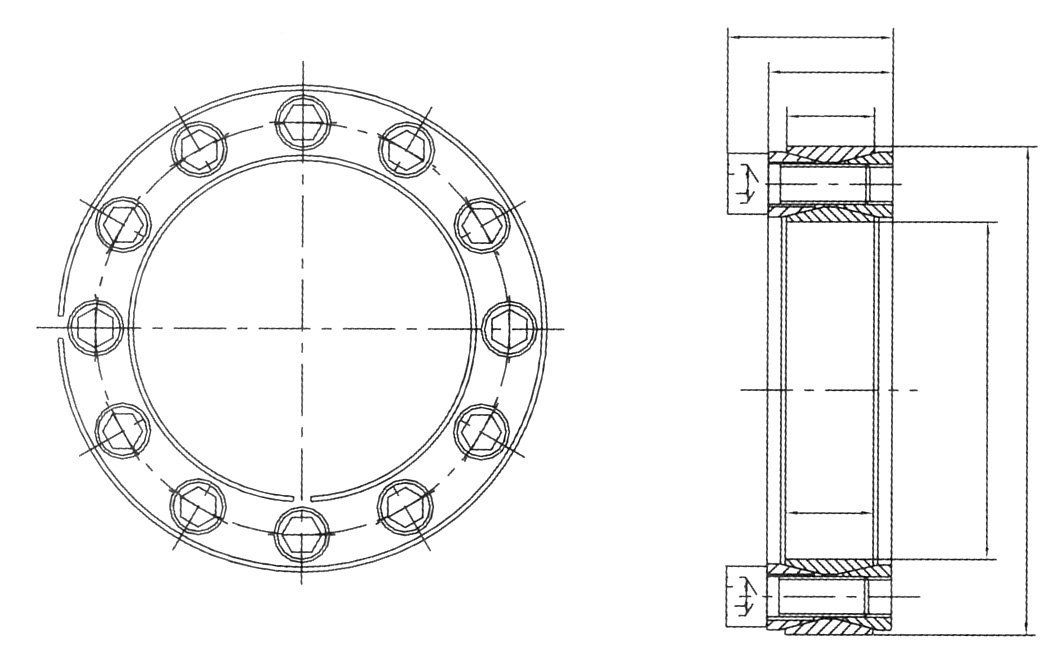 LA1X-2-7/8 Ametric® Inch Keyless Locking Assembly Type 1X Inch, 2.875 inch Bore, 4.528 inch Outside Sleeve Diameter, 1.102 inch Body Length, 14xM10 Quantity and Size of Internal Hex Head Clamping Screw (Mfg Code 1-057)