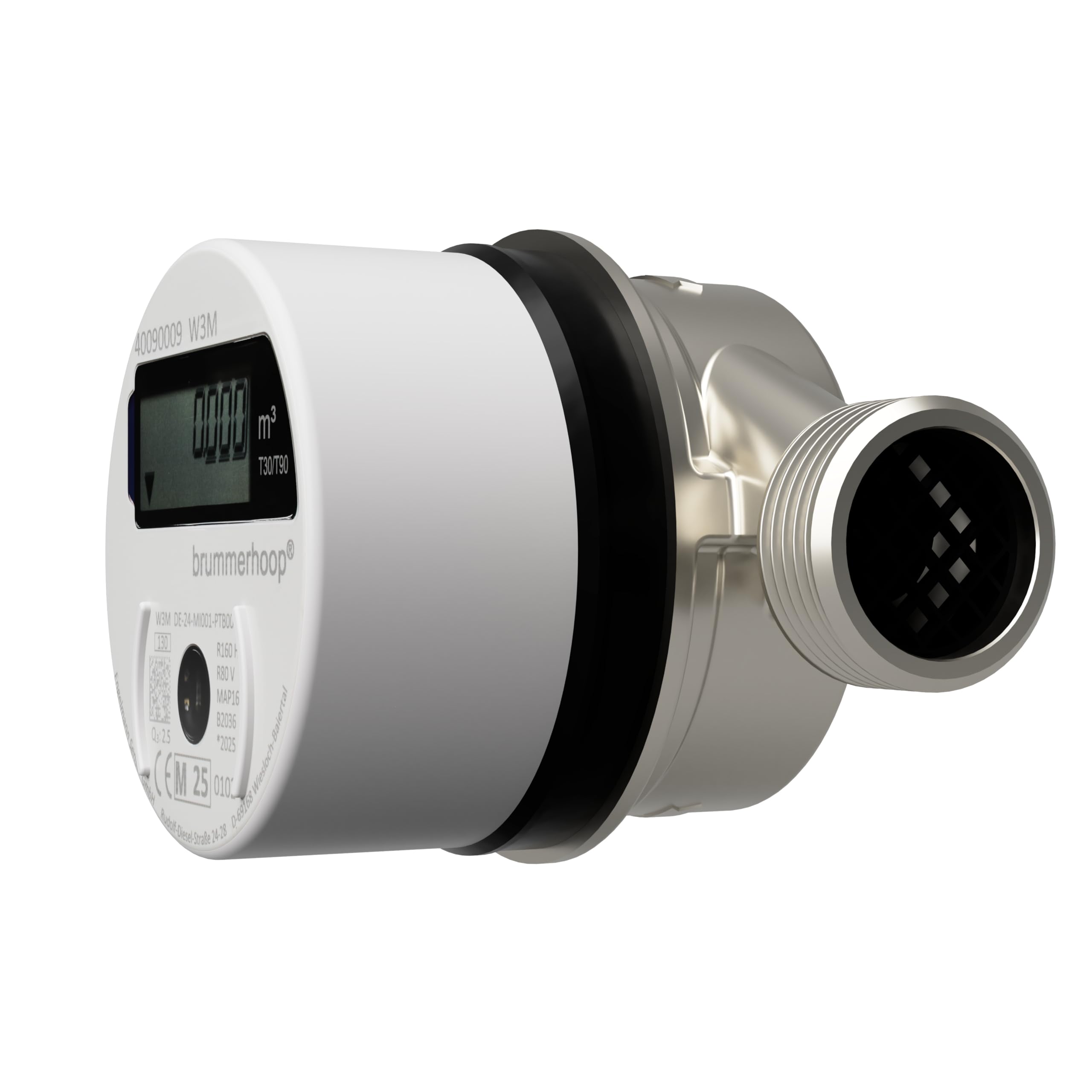 Medidor de agua fría inalámbrico M-ETH Q3:2,5 DN15, longitud de construcción de 80 mm, rosca de conexión de 3/4 pulgadas, unidad de visualización digital giratoria, incluye radio OMS 868