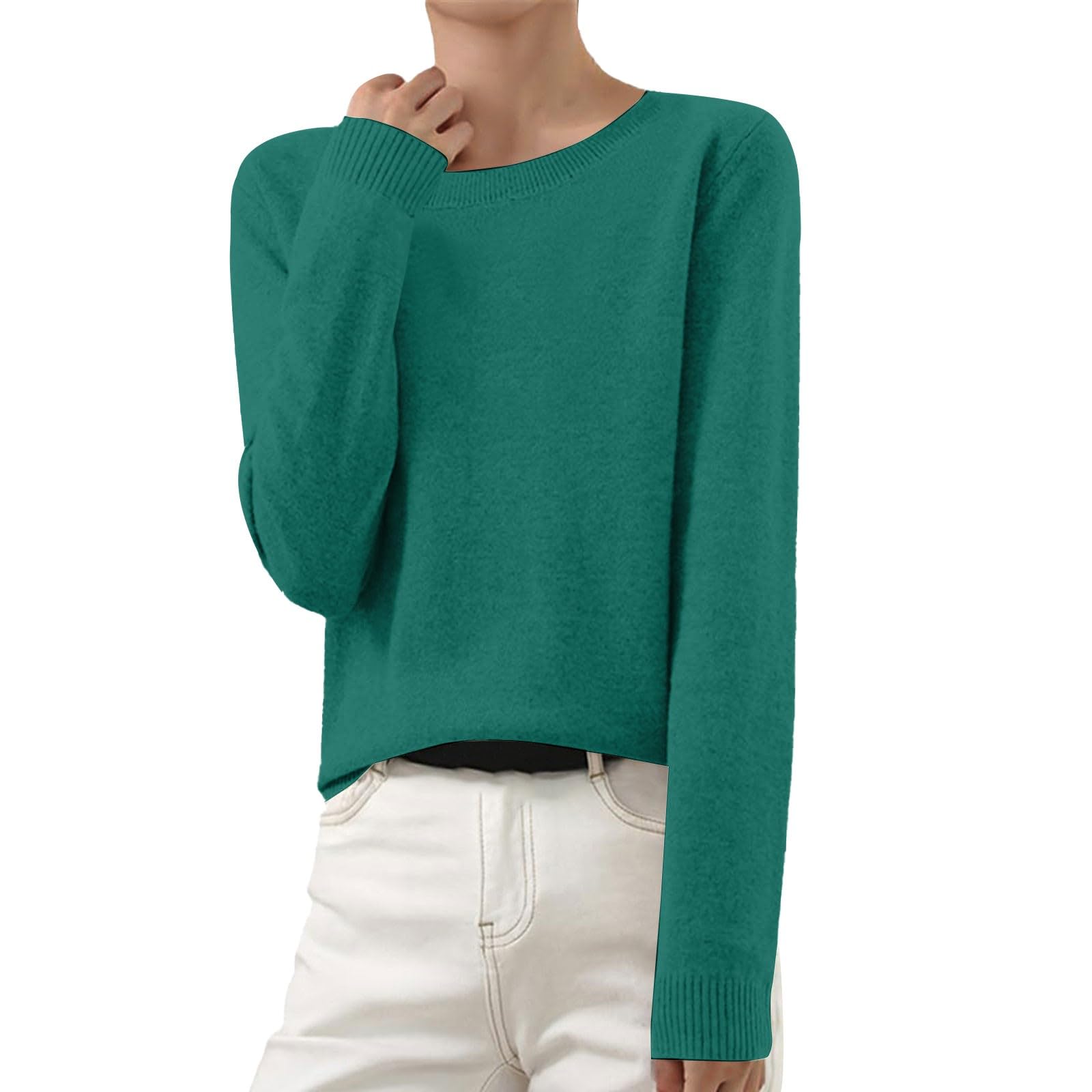 Cashmere Sweaters for Women Casual Cute Crewneck Soft Warm Fitted Pullovers Lightweight Cozy Wool Long Sleeve Tops