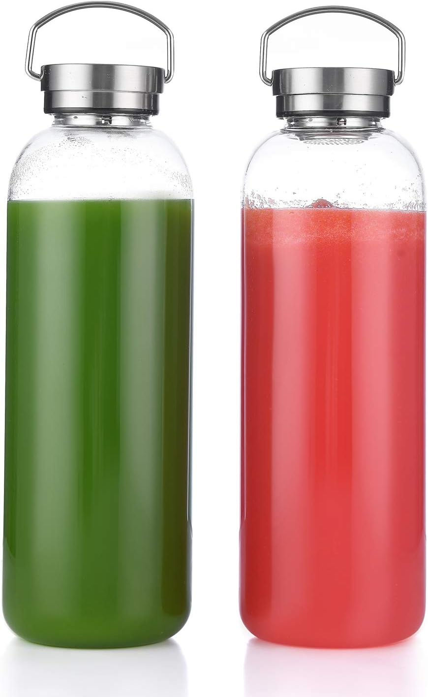 DE.KITCHEN&HIFUN Glasss Water Bottle 64oz, Large Borosilicate Glass 2L for Juice, Glass Water Bottle with Steel Cap Filter - Image 2