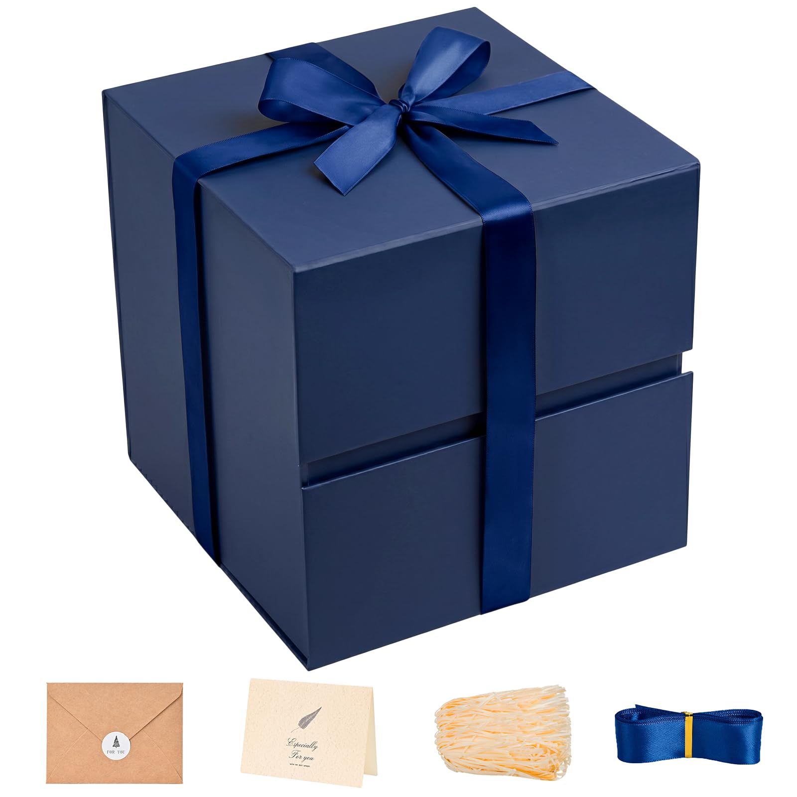 Navy Blue Gift Box for Groomsmen with Magnetic Lid, 10.2"x10.2"x10.2"