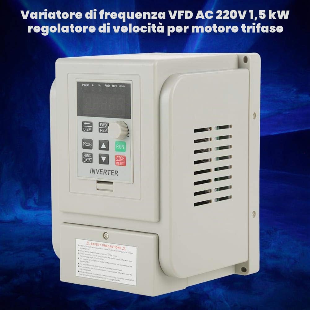 Nikou Inverter per Motori, 1,5 kW Regolatore di Frequenza VFD 220 V Variatore di Frequenza Regolatore Velocita per Motore Trifase, Ingresso Monofase Uscita Trifase, Protezione Multipla