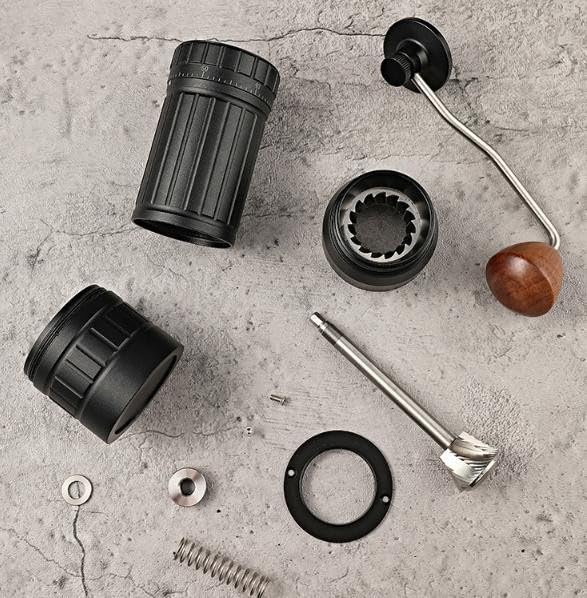 Molinillo de café manual con mecanismo de acero inoxidable 420, 150 microajustes para espresso y pour-over, carcasa de aluminio, manivela ergonómica, color negro