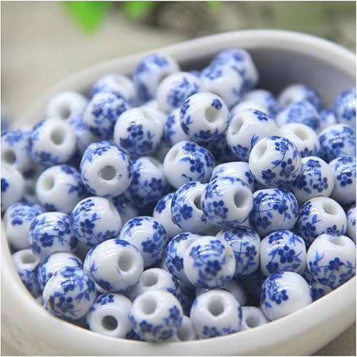 Miniatura 9 de 100 cuentas redondas sueltas de 0.315 pulgadas, cuentas espaciadoras decorativas de cerámica para joyería, fabricación de collares, patrón de