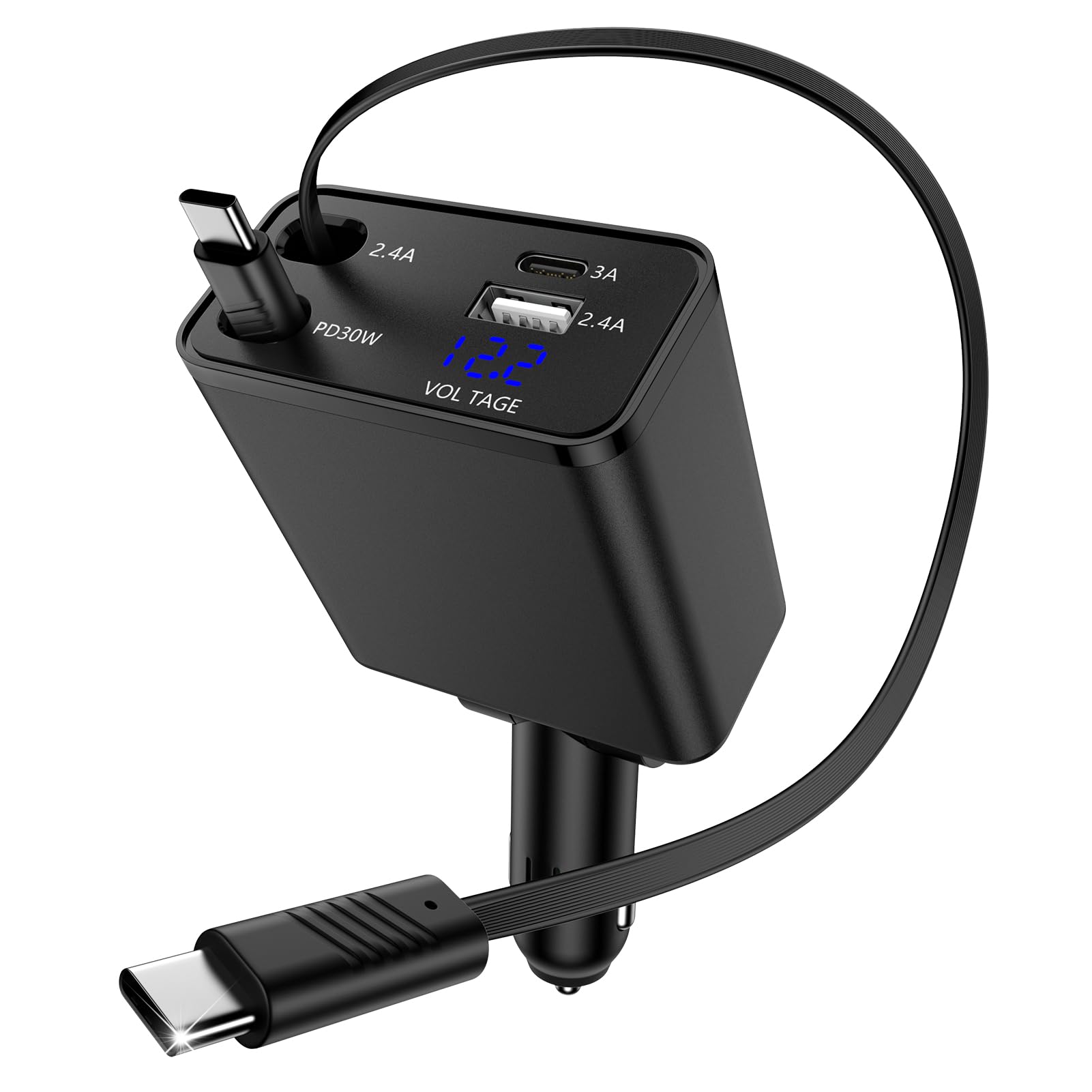 45W USB C Fast Car Charger Retractable Cord for Samsung Galaxy A17 A16 A15 A56 S25 Edge S24 S23 S22 S21 Retractable Type C Car Charger Adapter with