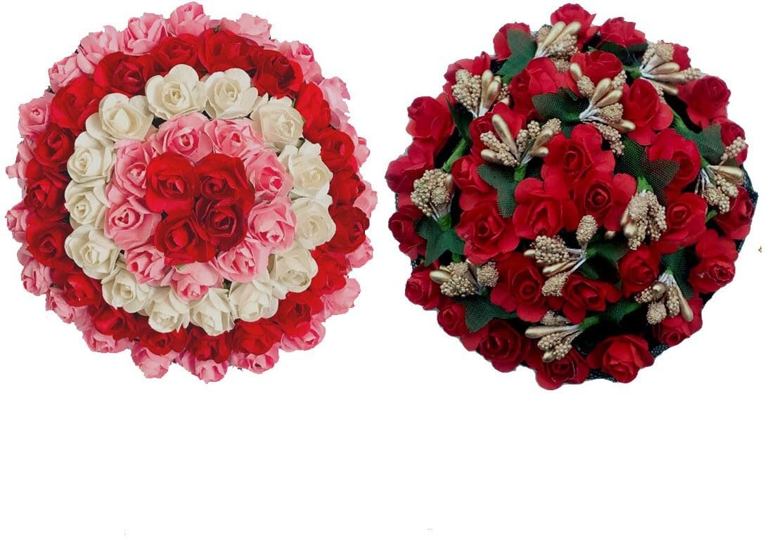 GADINFASHION Bun Juda Maker Flower Gajra Hair Accessories for Women and Girls Multicolor, Pack of 02