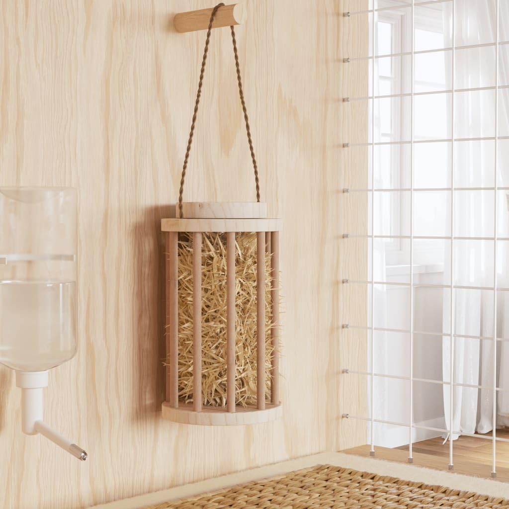 Heno para conejos de madera maciza de abeto de 15 x 25,5 cm de diámetro, con tapa extraíble y asa de cordón, ideal para pequeños animales como conejillos de indias, chinchillas, conejos en