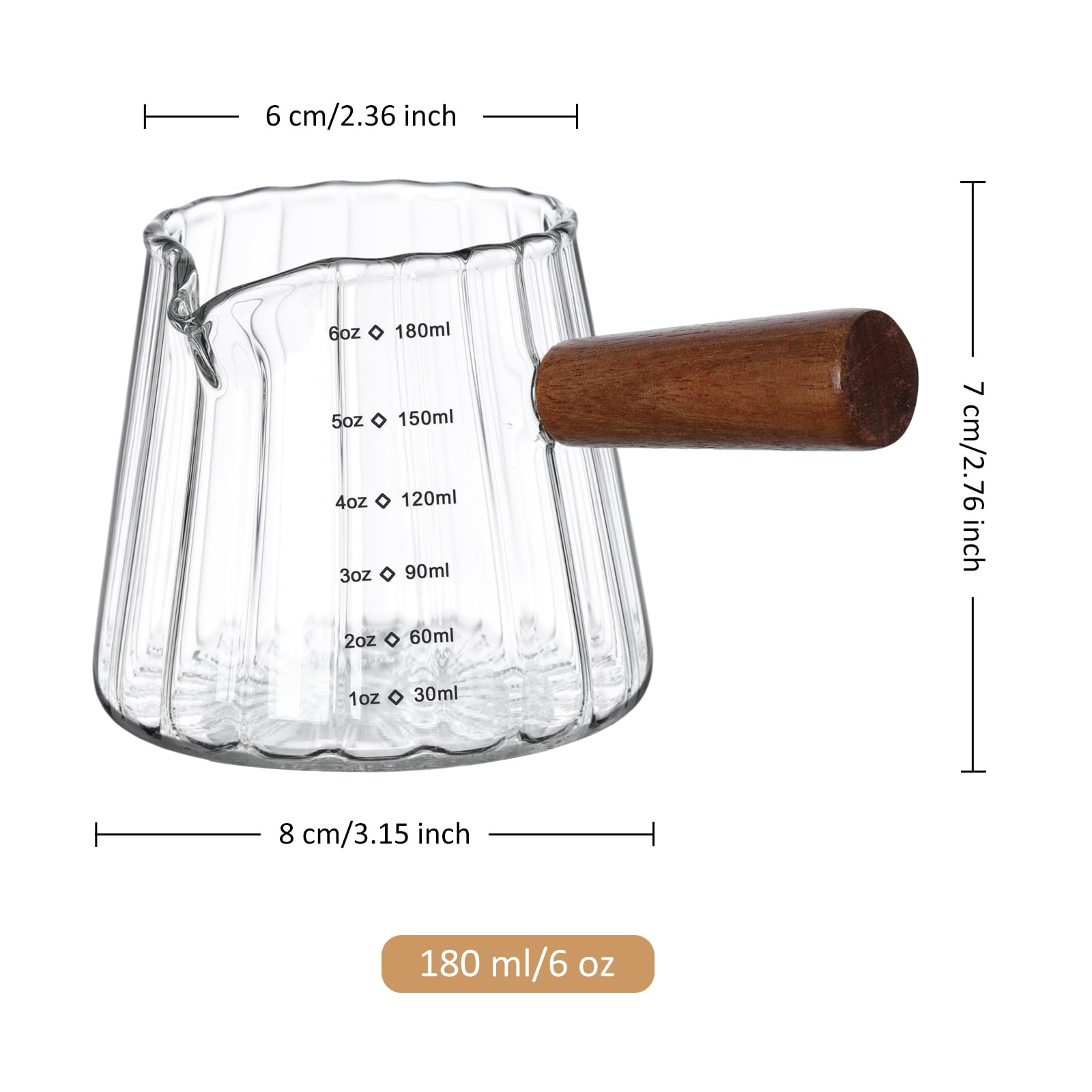 Joeyan 180 ml Vaso Medidor con Asa y Escala,Borosilicato Jarra Medidora leche Transparente,Estilo Origami Vaso de Chupito de Expreso para Café Jugo Vino Té Crema
