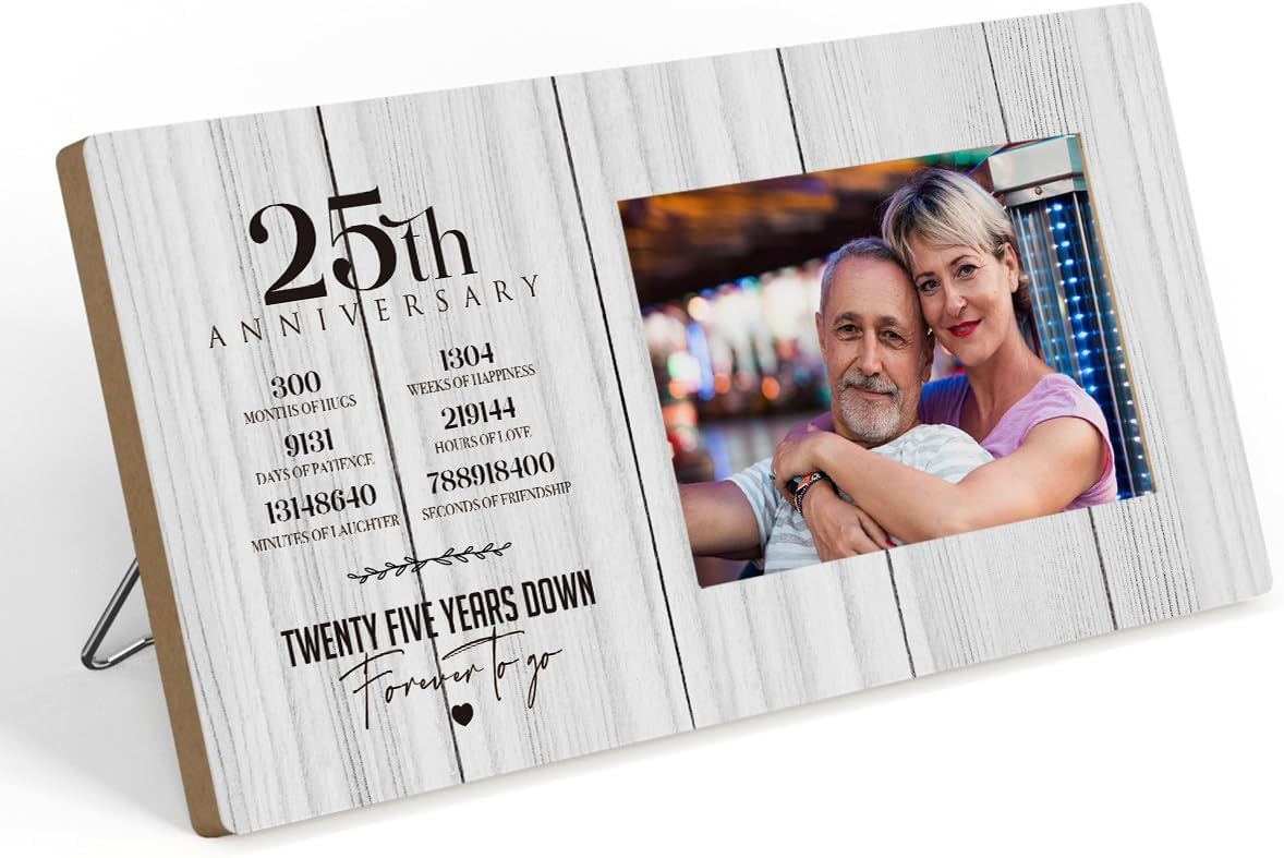 25th Anniversary Picture Frame, 25th Wedding Anniversary for Her Him Couple Husband Wife, Happy 25th Wedding Anniversary Decorations for Wall Desk Tabletop Shelf, 25 Years Wedding Gift Ideas 2
