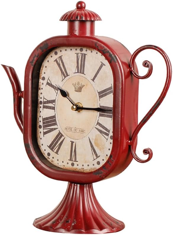 Retro Desk Clock and Table Clock Retro Mantel/European Iron Artifact Teapot Shaped Pendulum Pieces Bar Cafe Desktop Clock Parlor Shelf Clocks Desk Clock Shelf Clock (Color : White)
