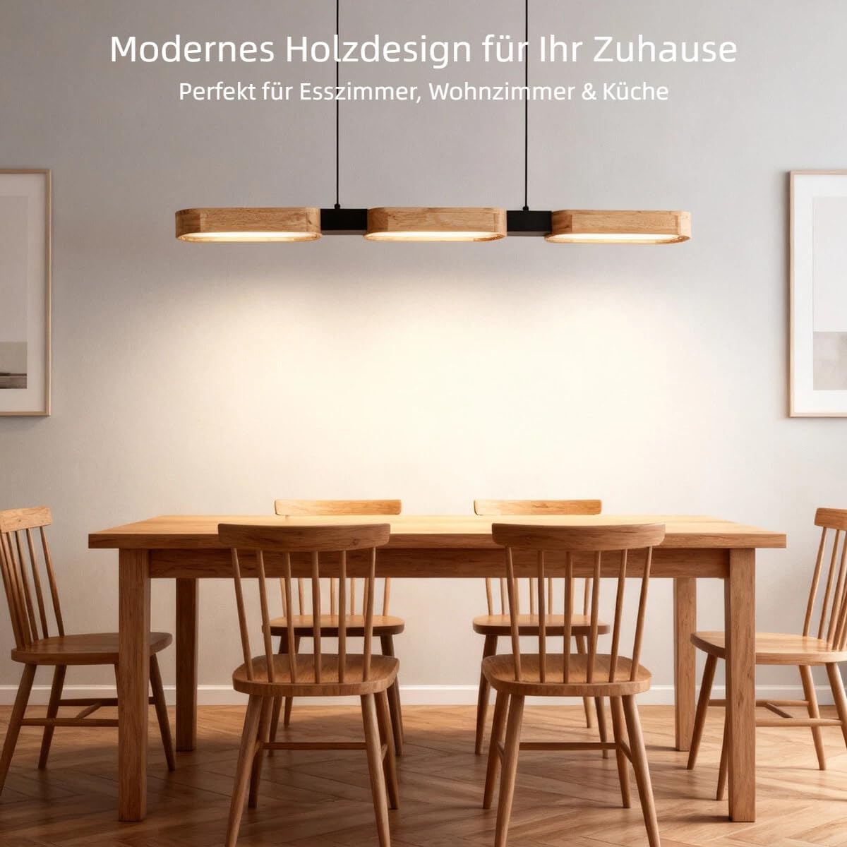 Pendelleuchte Esstisch 90 cm, Moderne LED Esszimmer Hängelampe Holz, Fernbedienung Dimmbare Timer Nachtautomatil Linear Design 25W