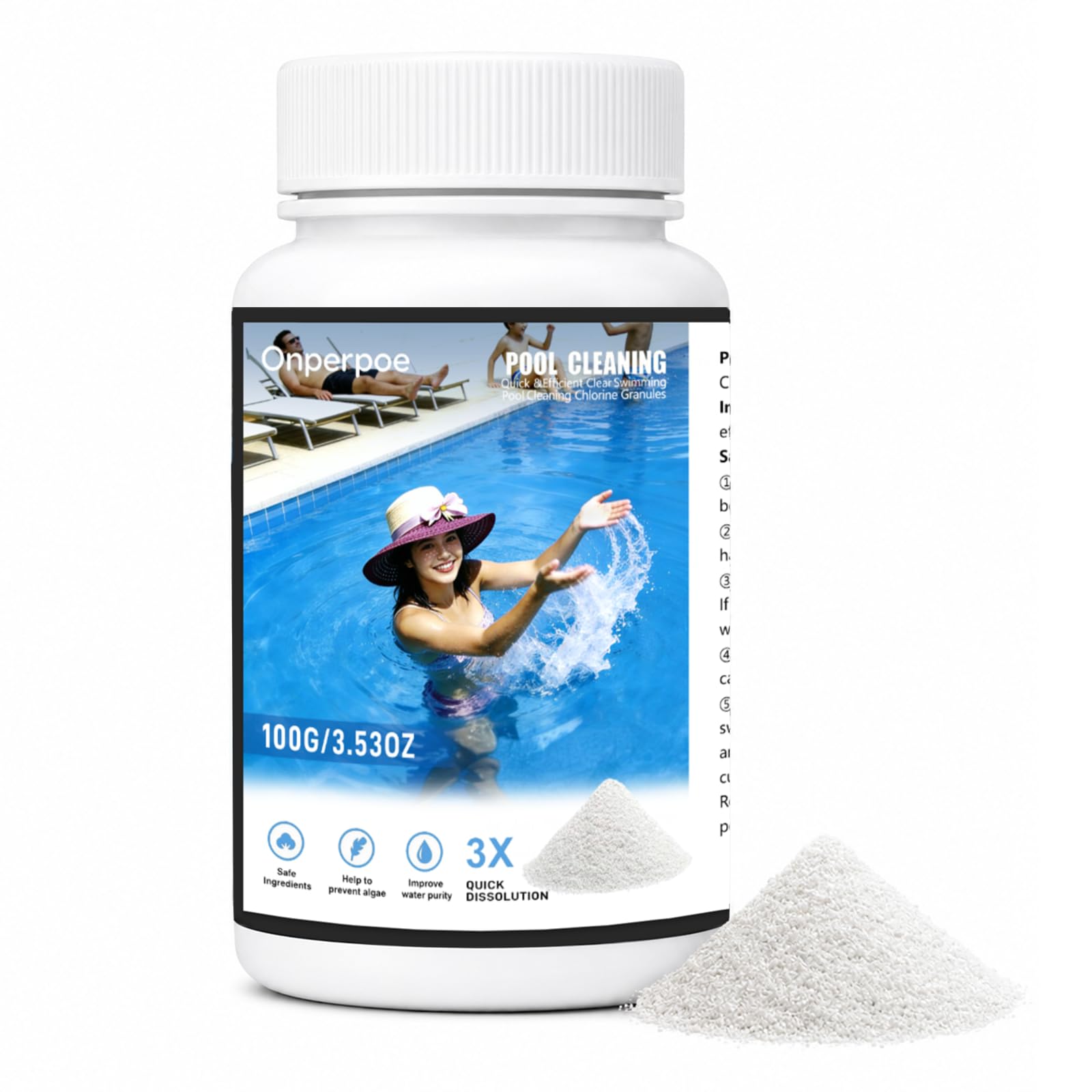 Chlorine Granules for Hot Tub & Swimming Pool, Spa, Water Treatment Chemicals, Fast Dissolving Clarifier Cleaning Granules for Hot Tubs, Spas, Paddling Pool 100g