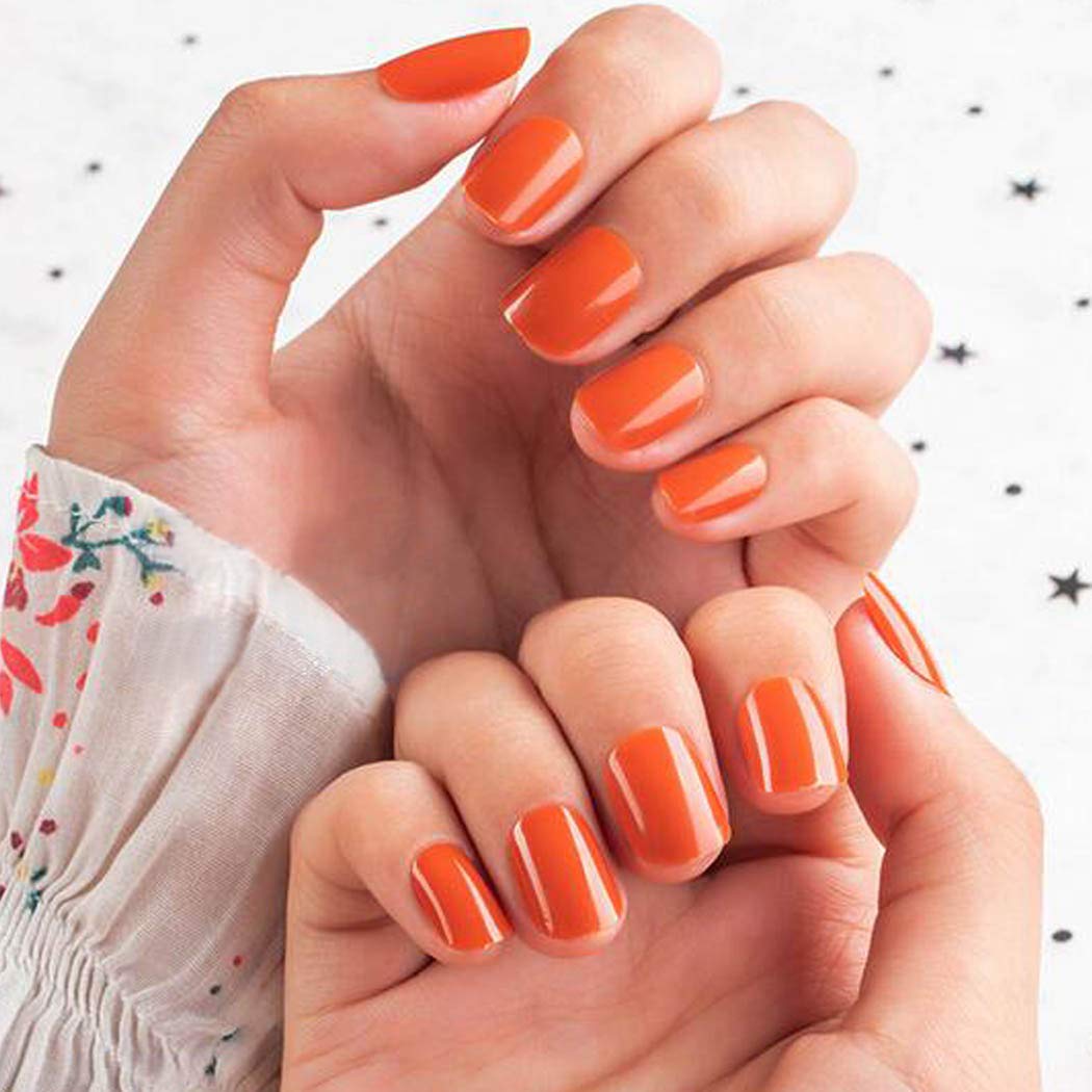 Amazon Com Chicque Short Press On Nails Glossy Full Cover Fake Nails Square False Nails Ballerina Party Nail With Unique Designs For Women And Girls 24pcs Orange Beauty Personal Care