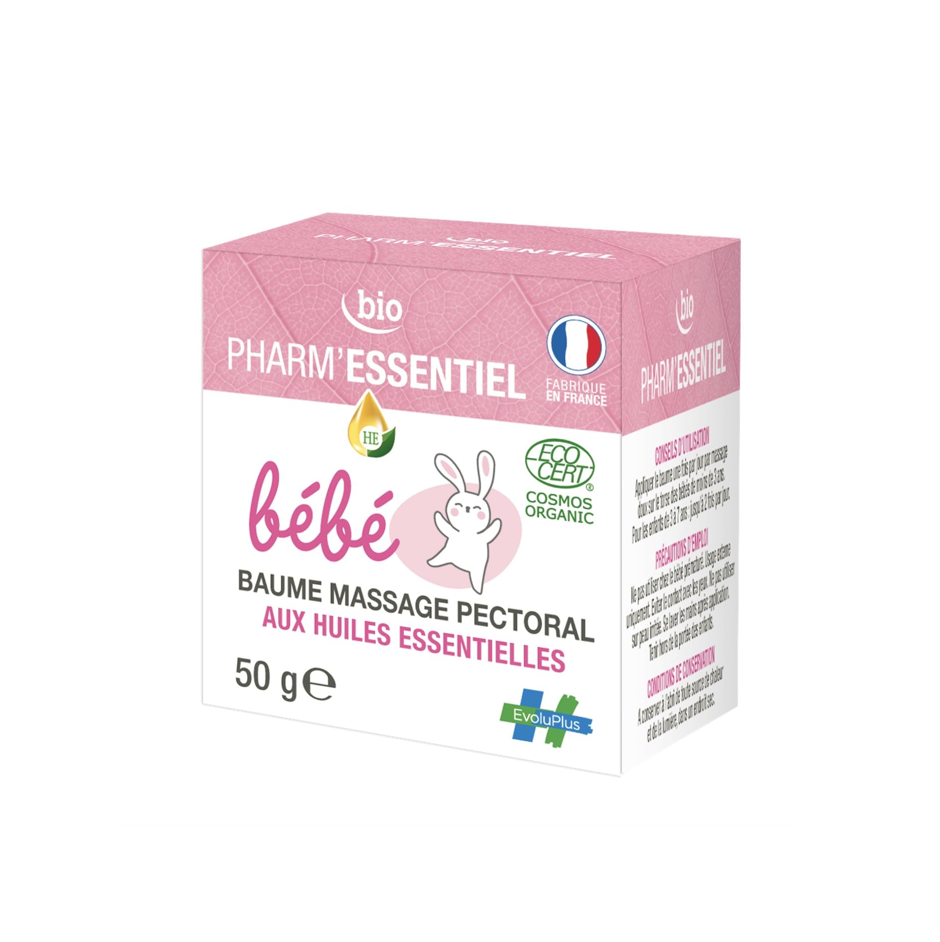 Pharm'Essentiel Organic Breast Massage Balm for Babies 50 g with Organic Essential Oils 100% Natural Origin from 5 kg Soft Texture Dermatologically Tested