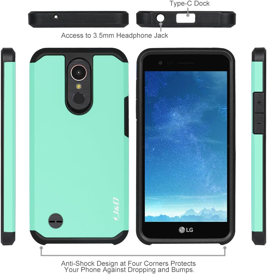 J&D Case Compatible for LG K20 V/LG K20 Plus/LG Harmony/LG K10 2017 / LG V5 / LG Grace Case, Heavy Duty Dual Layer Hybrid Shockproof Protective Rugged Bumper Case for LG K20 V Case, Mint