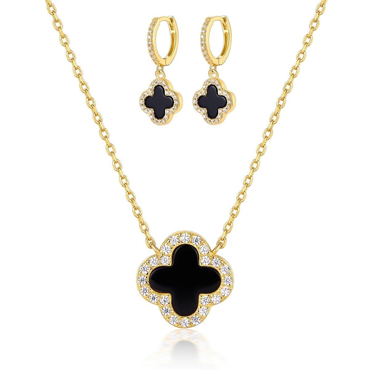 ROUGEMONT Funkelndes Glücksbringer Schmuckset -zweiteiliges Set Kleeblatt Halskette +Kleeblatt Ohrringe aus 925 sterling Silber -funkelnden Zirkonia besetzt -mit stilvoller Geschenkverpackung