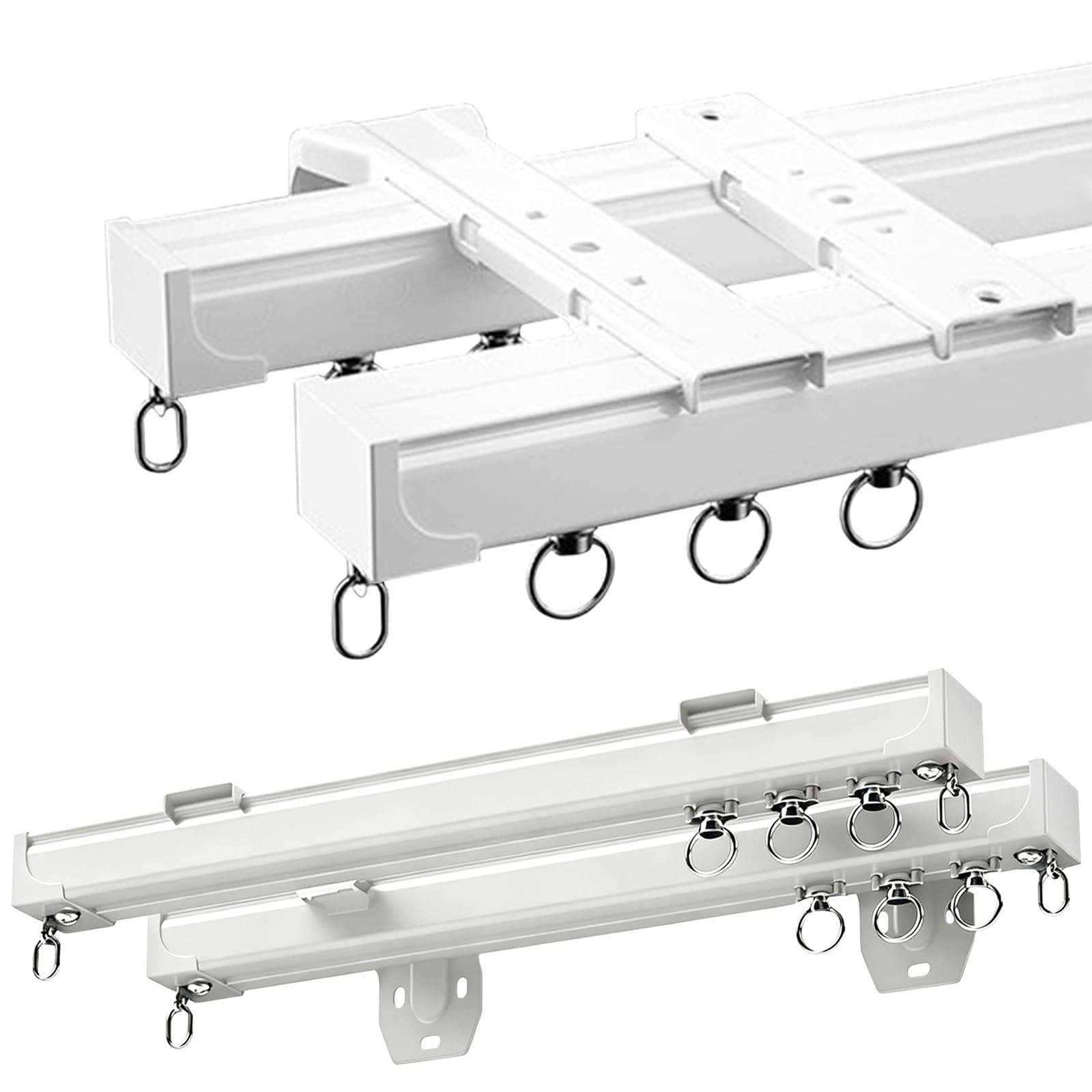 Ceiling Curtain Track System with Soundproof Strips, Double Rails for Curtains & Drapes, Room Dividers Heavy Duty Curtain Rail System with Roller, Bracket and End Cap(White,460cm(15.1ft))