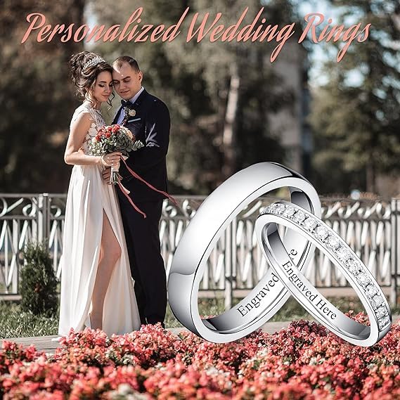 DIYA Personalized Custom Moissanite Couples Rings Set for Him and Her Moissanite Wedding Bands for Couples 925 Sterling Silver Engraved Name Engagement Ring Anniversary Valentine's Day Jewelry Gift2