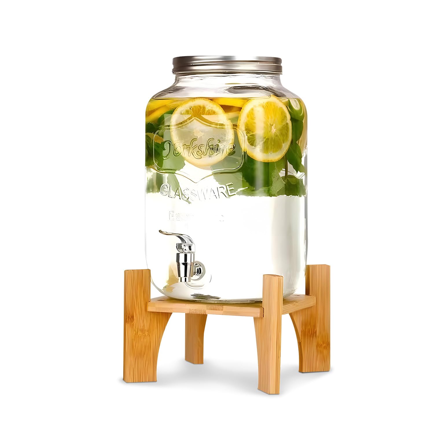 Avilia - Dispensador de Bebidas de Cristal de 8 litros con Grifo de Acero Inoxidable para Agua y Bebidas, Gran Capacidad para casa y Eventos, Uso con infusor Integrado, diseño Elegante