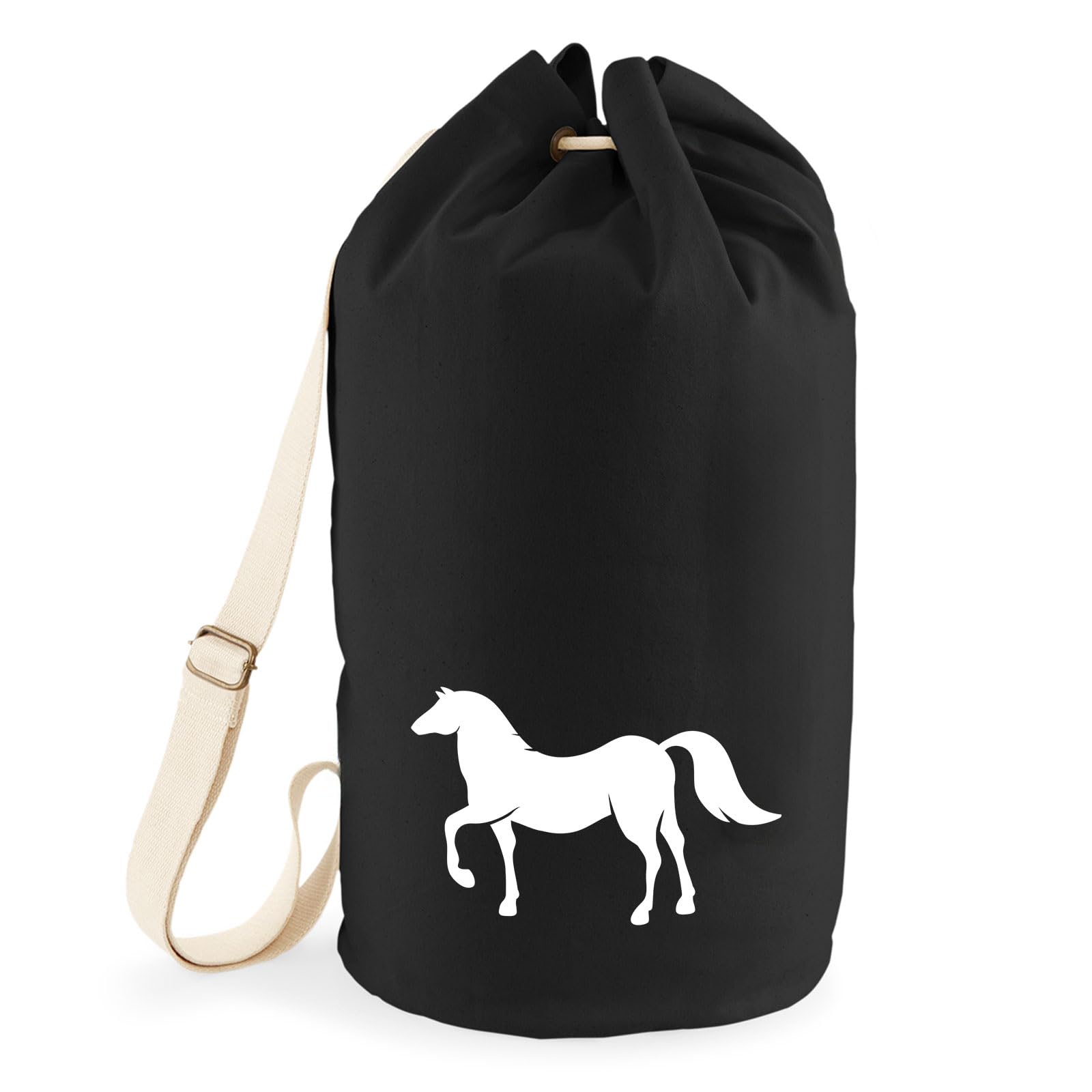Huuraa Seesack Pferd Silhouette 20 Liter Black Baumwolle Rucksack Geschenkidee