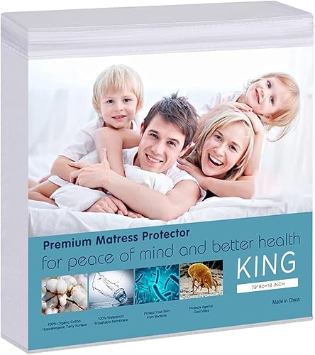 Protector de colchón impermeable 100 % algodón orgánico hipoalergénico, transpirable, bolsillo profundo, sin vinilo