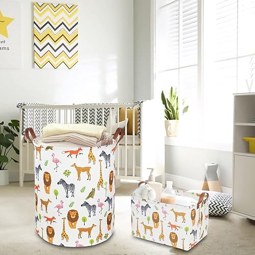 Miniatura 3 de Cesta de lavandería para niños, canasta de almacenamiento de juguetes con asas para niños y niñas, decoración de habitación de safari, canasta de