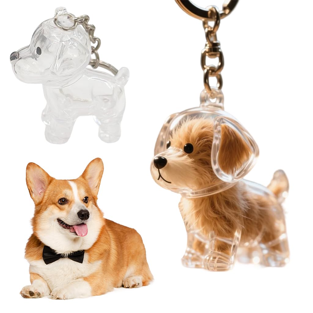 dog Fur Keepsake Charm, Cute Cartoon Clear Fur Memory Capsule Dog-Shaped Keepsake Charm for Bag, Backpack, Keyring, Gifting, with Golden Metal Loop Clasp-Transparent-image-12