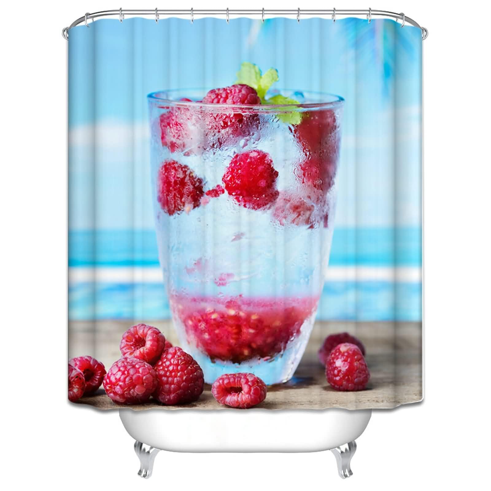 Rideau de douche lavable en tissu doux 220x180cm motif jus de framboise