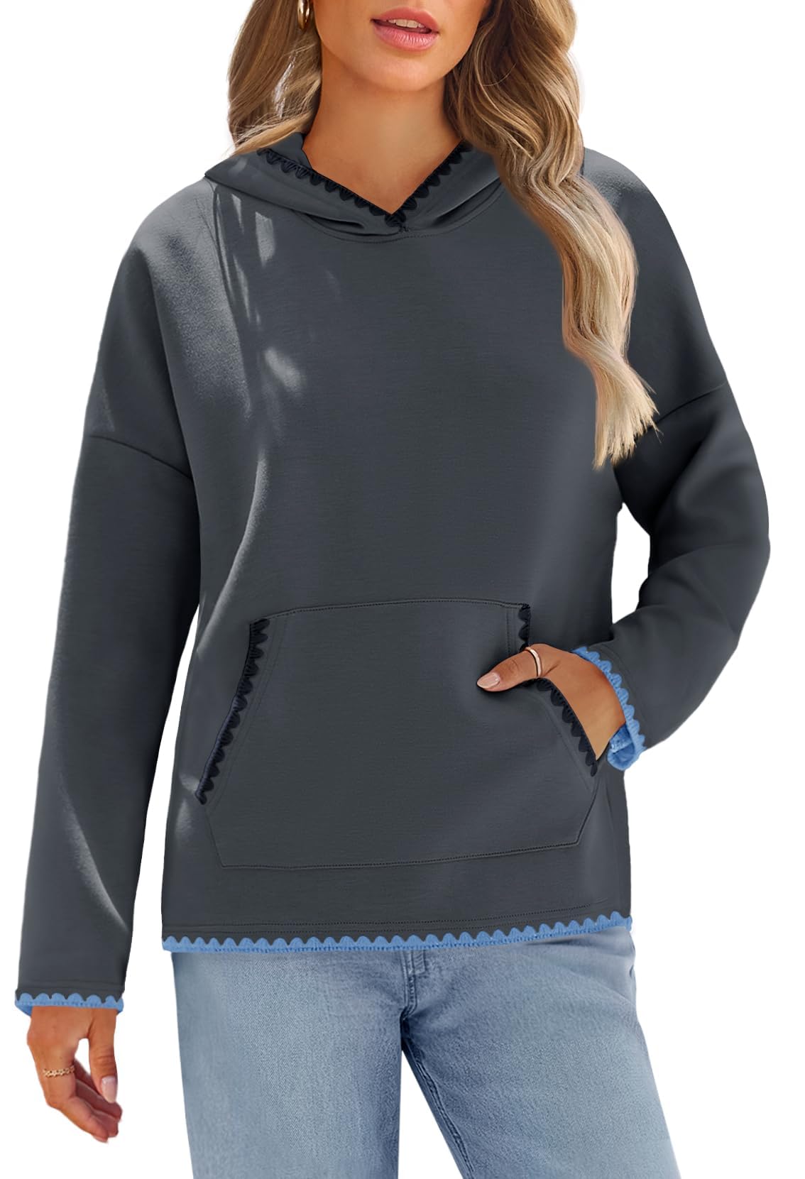 MEROKEETYWomen's 2024 Casual Long Sleeve Hoodies Fall Loose Pullover Sweatshirts Tops with Pockets