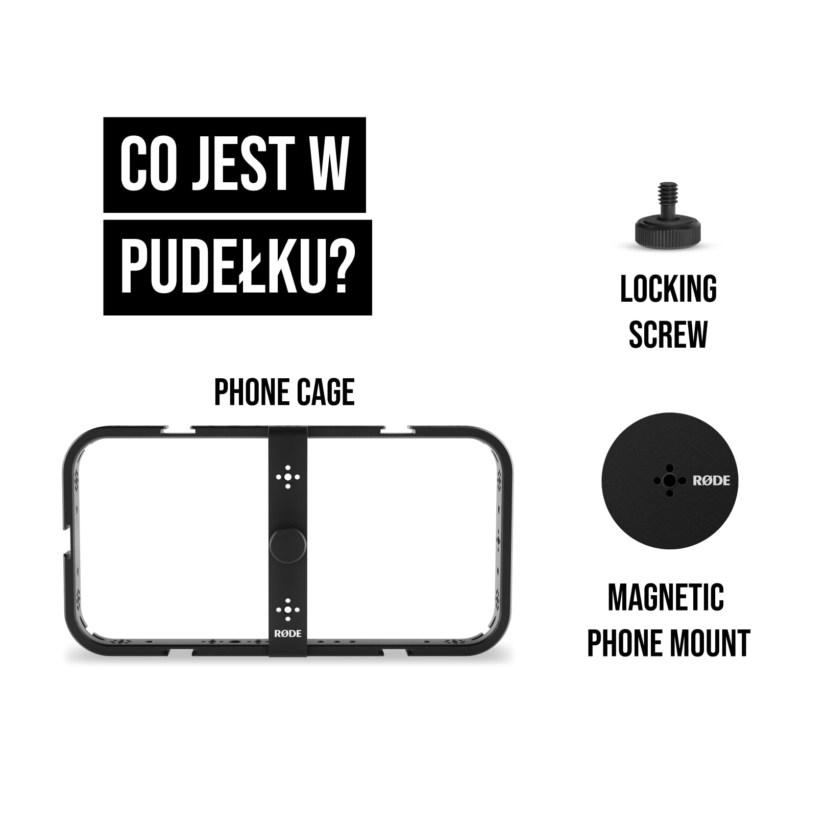 RØDE Phone Cage - Klatka do telefonu RØDE Phone Cage do filmowania mobilnego z magnesem, gwintami 1/4 cala i 3/8 cala oraz slotami do mocowania cold shoe (kompatybilna z MagSafe).