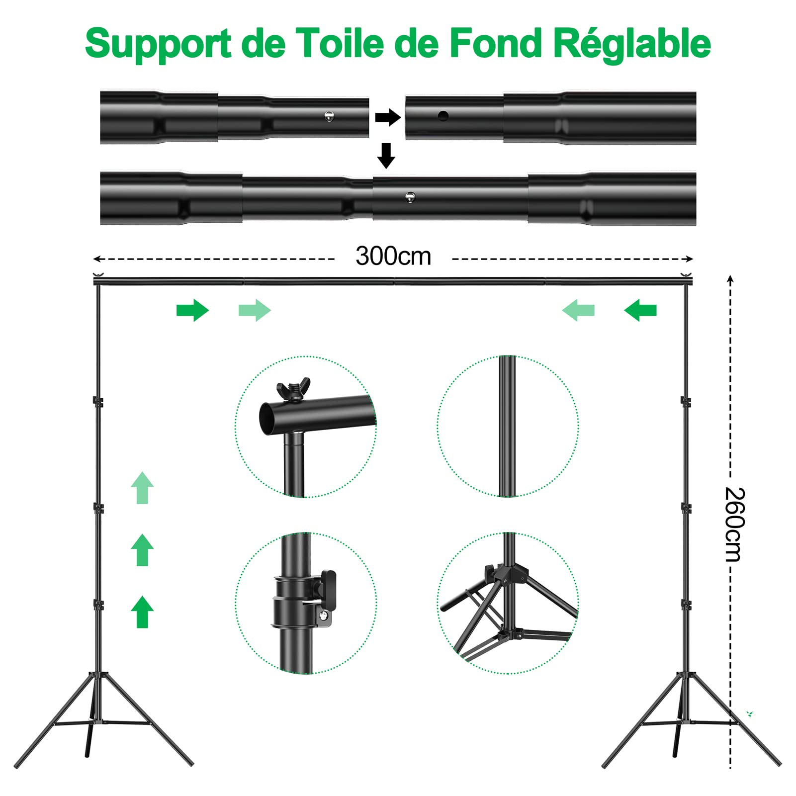 EMART Kit Studio Photo, Système de Fond de Studio Photo 2,6 m x 3 m Avec 3 Fonds Photographiques + Support + Kit Boîte à Lumière + Réflecteur 5 en 1 + Parapluies pour Studio Photo, Portrait de Produit