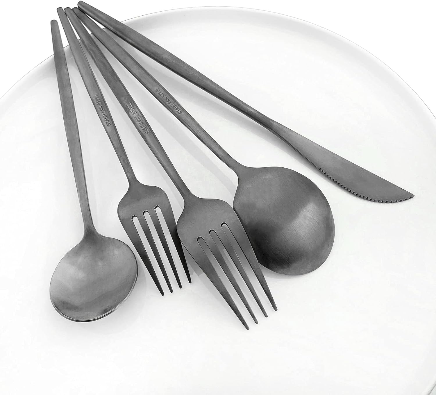 Matte 30-Pieces Flatware Set 18/0 Stainless Steel Dinnerware Kitchen Utensils For Dinner Dessert Cake Tea Coffee Tableware Service For 6 (Black)