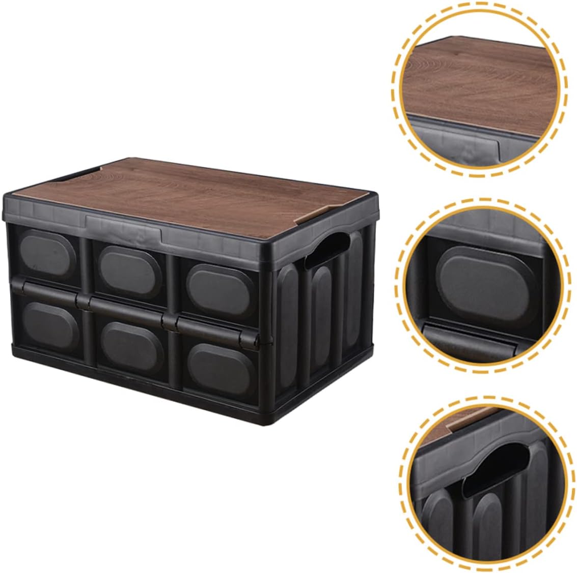 Luxshiny Foldable Car Trunk Storage Box with Lid Large Capacity Sundries Organizer for Outdoor Camping and Home Space Saving Garment Management Case with Compartments Black Medium